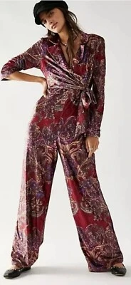 Free People Delphine Velvet Jumpsuit Size UK Small Wine  NWT RRP £148 - Image 1 of 4