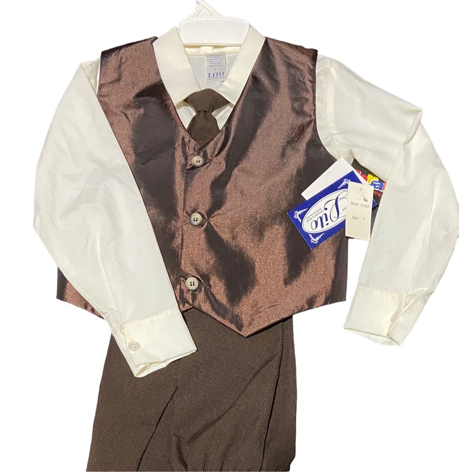 Conjunto Chaleco Marrón 3 Botones Satinado 4 Piezas Niños Talla 7 Foto 1 de 1