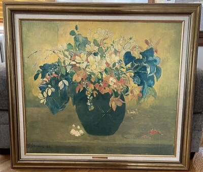 Paul Gauguin Enmarcado Pintado a Mano Reproducción al Óleo "Un Jarrón de Flores" 28" x 24" Foto 1 de 4