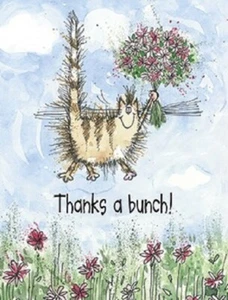 LEANIN TREE "Thanks a Bunch!"~Jumping Cat with Flowers~Pack 8 Notecards #35763~ - Picture 1 of 3