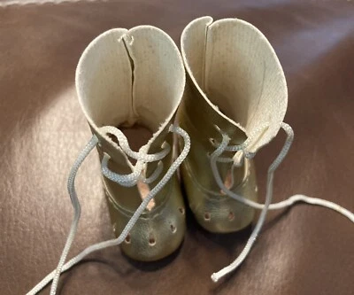 Doll Shoes Gold Lace Up Boots Ann Estelle Or Any 10” Doll - Image 1 of 4