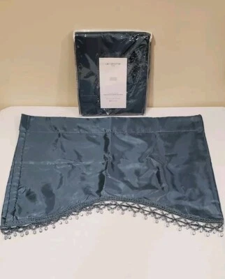 Liz Claiborne Gallery varilla de tafetán bolsillo cuentas borde verde azulado cenefa 50" Wx18" L Foto 1 de 4