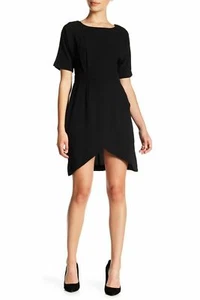 BOBEAU Black Crepe Wrap Skirt Short Sleeve Dress Petite XS - Picture 1 of 4