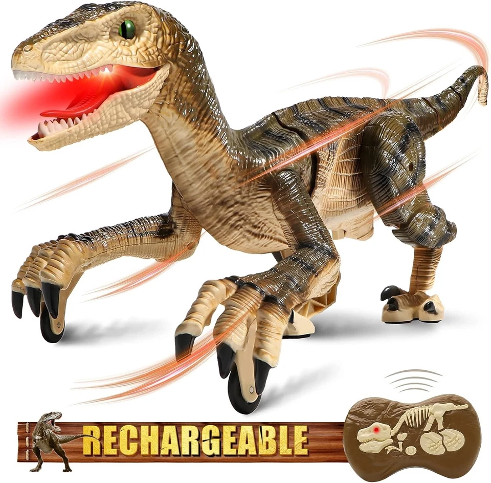 Jurassic Velociraptor RC Dinosaur Remote Control with LED Lights Yellow - Image 1 of 3