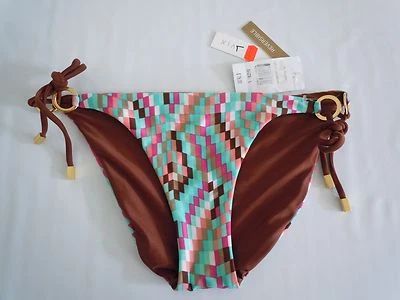 Parte inferior de bikini VIX óptica reversible con corbata lateral talla L marrón multi nueva con etiquetas Foto 1 de 4