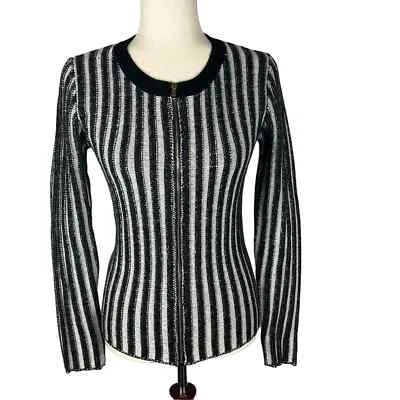 VINCE STRIPED FULL ZIP SWEATER IN BLACK & WHITE NWT WOMEN'S SIZE MEDIUM - Image 1 of 4