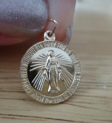 Dije de María Milagrosa Redondo Lleno de Oro Pequeño 15mm para Bebé Foto 1 de 4