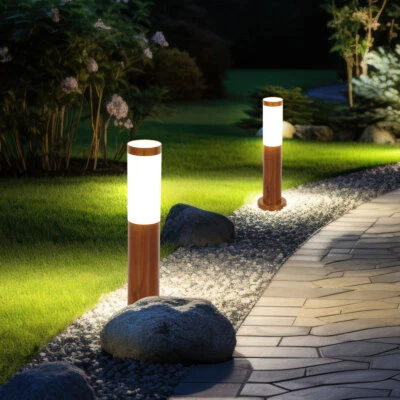 Wegelampe Außenleuchte Stehlampe Gartenlampe Sockellampe Edelstahl Holzoptik 2x - Bild 1 von 4