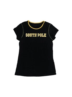Винтажная футболка с надписью Y2K SouthPole женская L черно-золотистая ретро хип-хоп гранж панк - Изображение 1 из 4