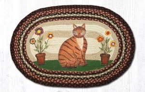 Folk Art Cat Oval Rug 20" x 30", Country Farmhouse Entryway, Braided, Primitive - Picture 1 of 1