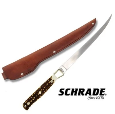 Cuchillo de filete Tío Henry 12" pesca con cinturón de cuero funda cuchillos de pescado Foto 1 de 3