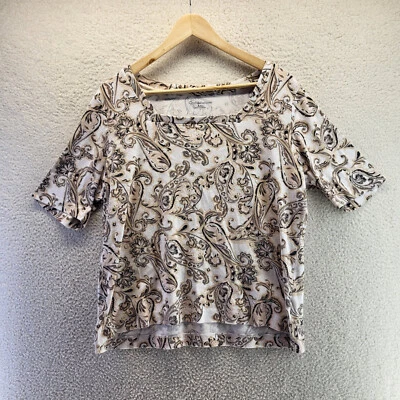 Croft Barrow Shirt Womens 2XL XXL White Paisley Short Sleeve Pullover Cotton - Изображение 1 из 4