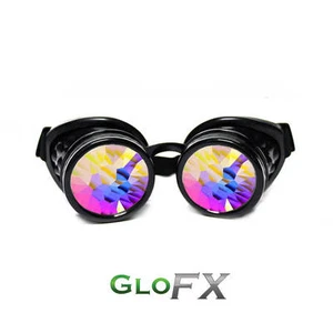 GloFX Black Kaleidoscope Padded Goggles Glass Kaleidoscopic Lens Diffraction EDM - Picture 1 of 10