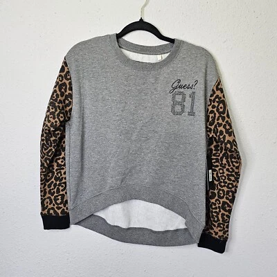 Guess 81 Sweatshirt Womens Small Gray Brown Leopard Mixed Print Casual Cozy Fall - Image 1 of 4