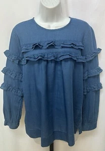 J. Crew ladies size 4 denim blouse with ruffle trim. - Picture 1 of 10