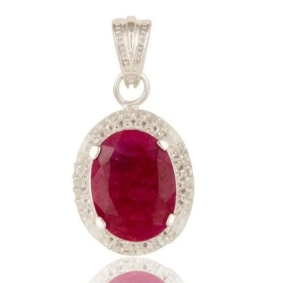 Ruby Corundum White Topaz 925 Sterling Silver Pendant Gemstone Jewelry - Image 1 of 4