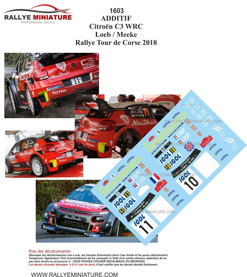 DECALS 1/24 REF 1603 CITROEN C3 WRC SEBASTIEN LOEB TOUR DE CORSE 2018 RALLYE  - Photo 1/1