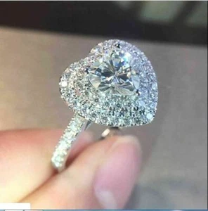 Anillo de compromiso de moissanita brillante corte corazón 2,45 quilates oro blanco 14 quilates talla 5,5 - Imagen 1 de 5