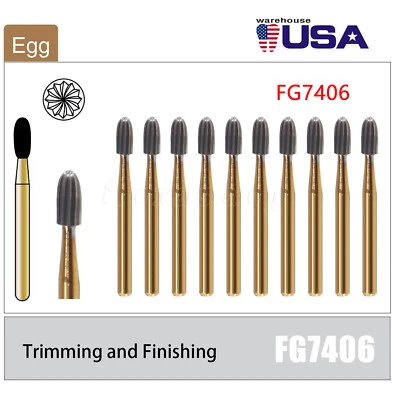 Fresas de carburo de 12 hojas para recorte y acabado dental FG 7406 huevo 10 piezas Foto 1 de 4