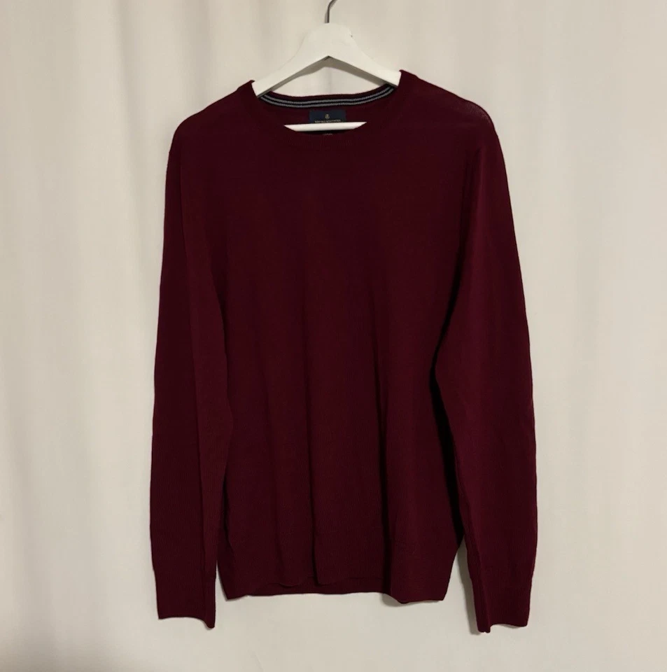 Brooks Brother Sweater Medium Mens Crewneck Burgundy Merino Wool New - Image 1 of 4