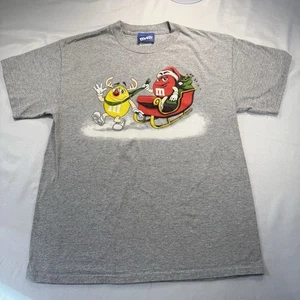 Vintage M&M’s Christmas T-Shirt Gray Sleigh Ride Holiday Tee Delta Pro Weight M - Picture 1 of 11