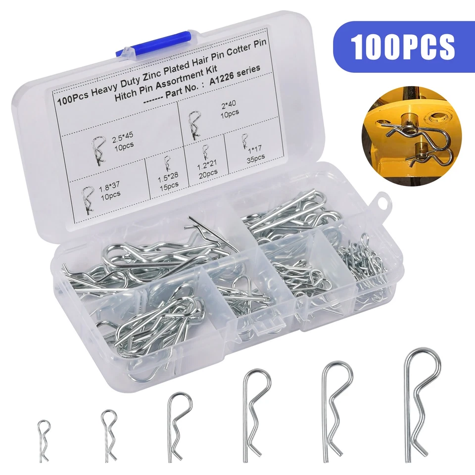 Splinte Sortiment 100-tlg Federsplinte in 6 Größen, Federstecker, Splint Set DE - Bild 1 von 4