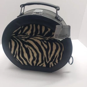 Dillards Zebra Animal Print Makeup Train Case With Mirror Black - Picture 1 of 13