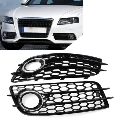 For Audi A4 B8 S4 2008-2012 Pair Honeycomb Front Bumper Fog Light Grille Cover - Image 1 of 4