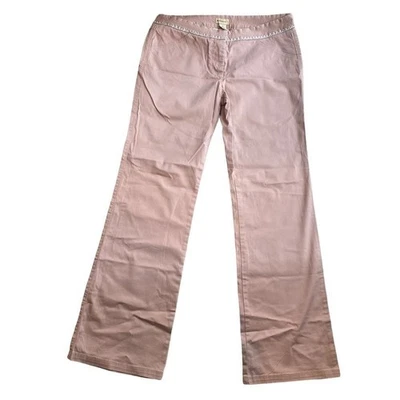 Pantalón Y2K Anthropologie Elevenses Beige Malva Pierna Ancha Talla 8 Borde Lentejuelas Foto 1 de 4