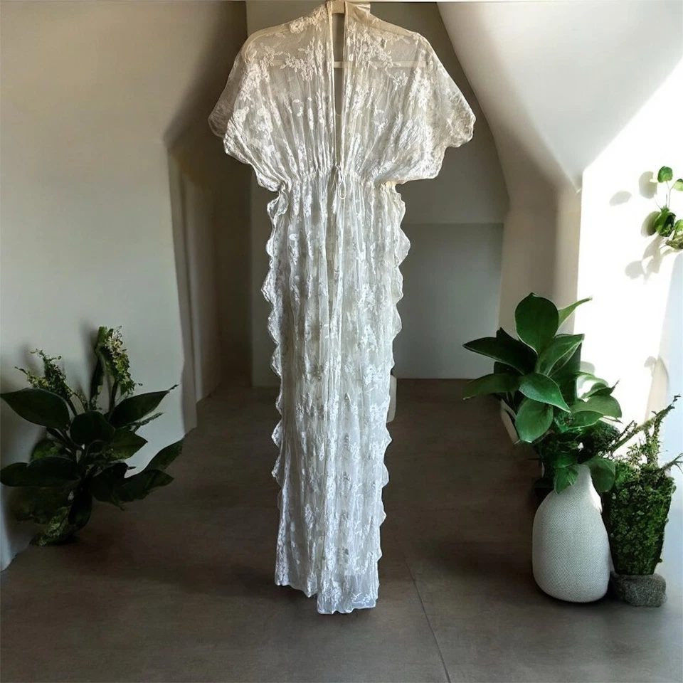 Shiraleah Renda Branca Comprimento Máximo Estilo Kaftan Cobertura/Roupão Casamento Tamanho Único - Imagem 1 de 4