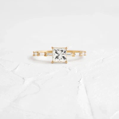 1.30ct F VS2 Princess Lab-Created Diamond 14K Gold Pettit Engagement Ring - Image 1 of 3