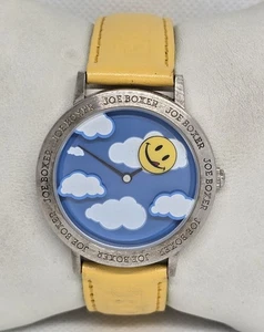 Herrenuhr Vintage Joe Boxer 1996 Smiley Zifferblatt Wolken gelb Lederarmband 11 - Bild 1 von 9