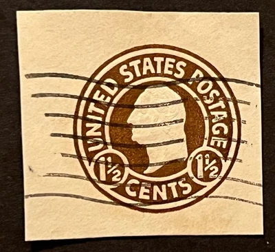 Travelstamps: US STAMPS SCOTT #U481 "Washington" 1 1/2 CENT USED CUT SQUARE - Image 1 of 4