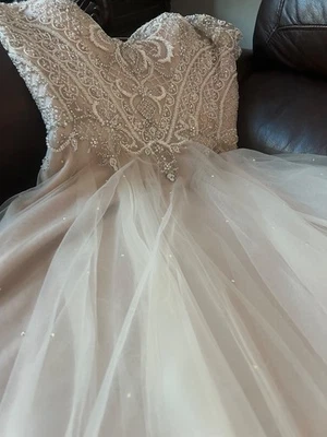 size 12 Justin Alexander beaded and rhinestone bridal ballgown in Ivory and nude - Image 1 of 4