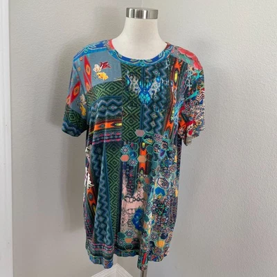 Camisa túnica Johnny Was XL multicolor con estampado floral de retazos para mujer colorida Foto 1 de 4
