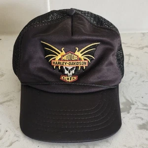 Harley Davidson Black Mesh Trucker Hat Skull Logo Wings Snapback Vintage Style - Bild 1 von 9