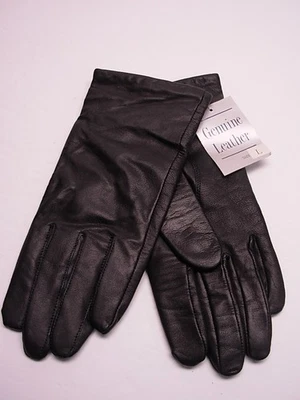 Guantes forrados de cuero genuino negros talla grande para mujer nuevos con etiquetas sin marca vintage Foto 1 de 3
