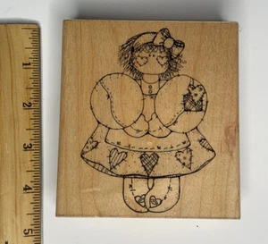 Rag Doll Primitive Style Hearts Country Wood Stamp Miss February DOTS S156 - Picture 1 of 10