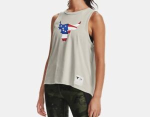 Under Armour Project Rock Tank Top Womens USA Freedom Flag White Medium to XL