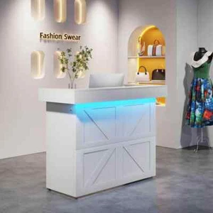 Moronia 55 in. Rectangular White Wood Reception Desk, Front Desk with Counter, M - Picture 1 of 8