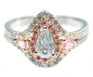 Anillo de diamantes de compromiso raro 1,47 quilates natural elegante azul y rosa intenso GIA 3PP - Imagen 1 de 10