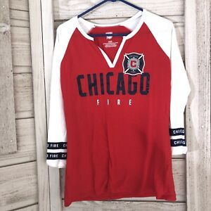 Chicago Fire Women's RED WHITE V-Neck Soccer T-Shirt Size M  MLS NEW