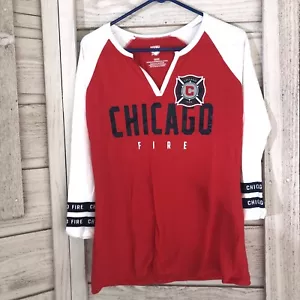 Chicago Fire Women's RED WHITE V-Neck Soccer T-Shirt Size M  MLS NEW - Picture 1 of 6