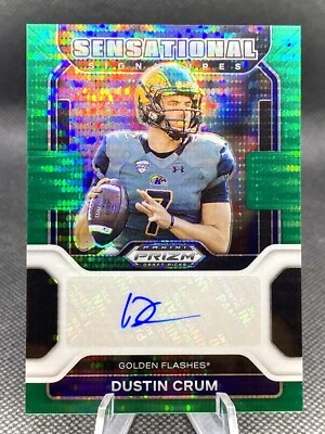 2022 Prizm Draft Picks Dustin Crum AUTO 🟩Green Pulsar /25 Kent St (Red Blacks) - Image 1 of 3