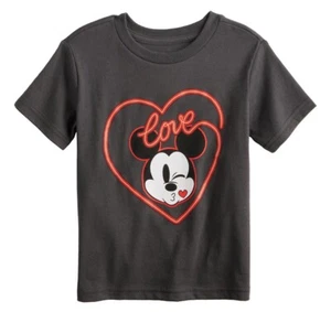 NWT Disney Toddler Graphic Gray T-Shirt MICKEY MOUSE 24m Neon Love Heart $18 - Picture 1 of 3