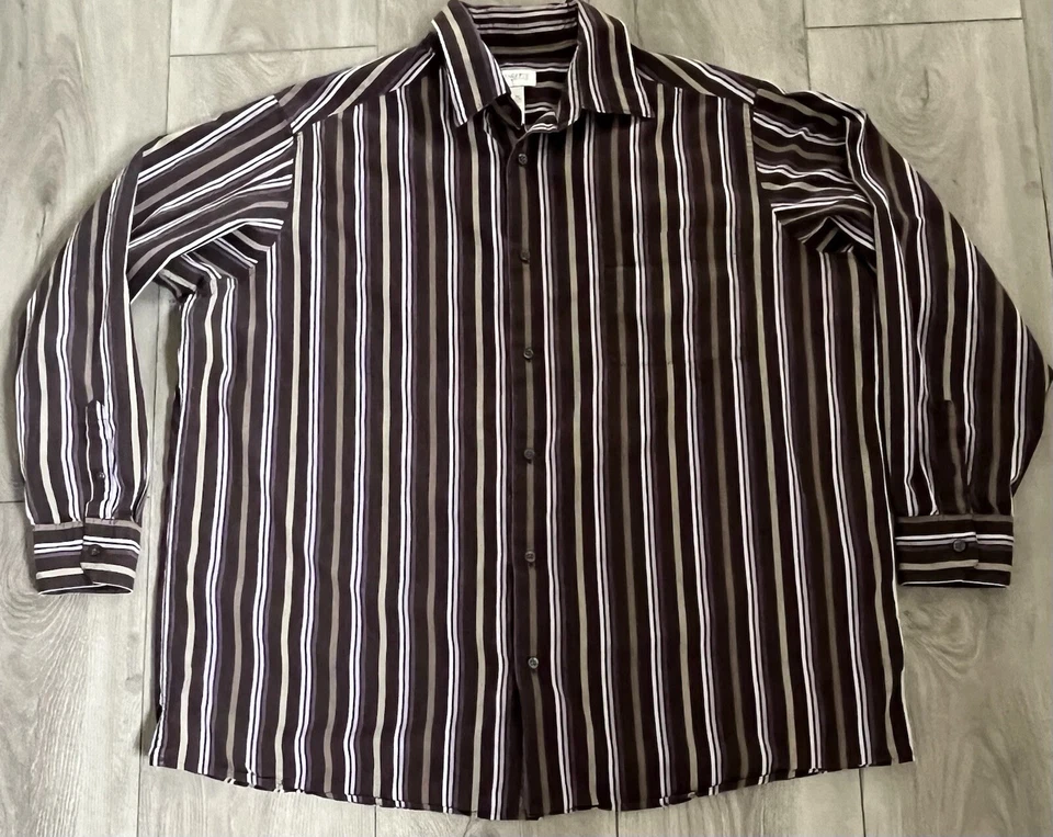 Concepts By Claiborne Striped Dress Shirt Long Sleeve Purple/BrownMens Size 3XLT - Image 1 of 4