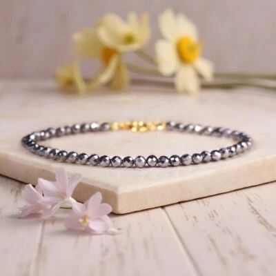 A++ Schwarz Hämatit facettiert rund Edelstein Perlen Schutz Frauen Armbänder ... - Bild 1 von 4