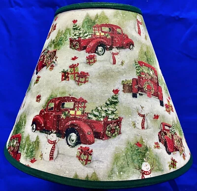 Camión Rojo Muñecos de Nieve Árboles Navidad Navidad Pantalla de Lámpara Hecha a Mano Foto 1 de 2