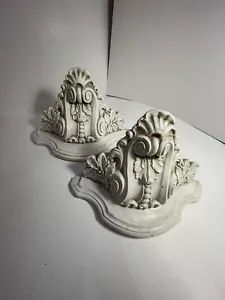 2 Vintage Plaster Architectural Ornate Floral Plaster Shelf Corbels Moldings - Picture 1 of 13