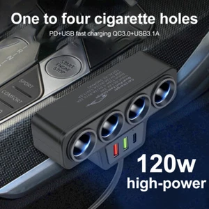 Sdoppiatore prolunga presa accendisigari auto multiuso 4 vie caricatore USB 12V/24V - Foto 1 di 24